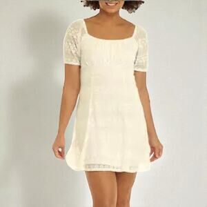 As U Wish Lace Babydoll Dress XL Square Neck Smocked Back Summer Ivory NWT